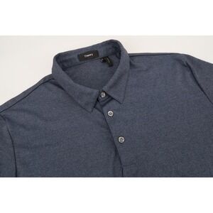 Theory Bron B Atlas Pique Polo Shirt Mens XL Navy Short Sleeve